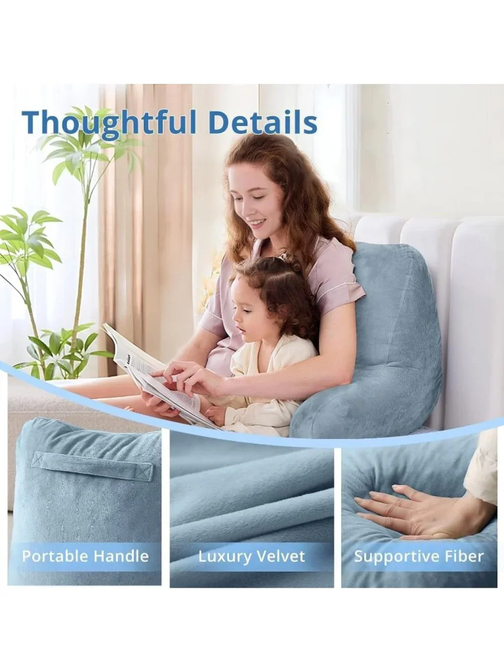〽️Reading Pillow for Bed Back Pillow Sitting Up 18 Backrest Cushion Greyish Blue
